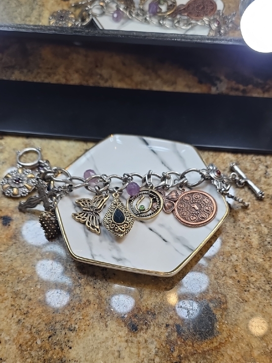 Lucky Brand Jewelry - Vintage Lucky Brand Silver Charm Bracelet with Gold & Rose-Tone Accents